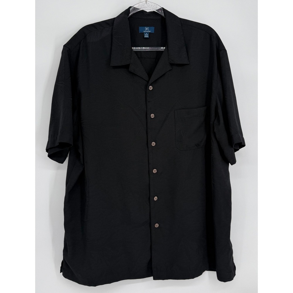 George Mens XL Black Jacquard Palm Leaf Short Sleeve Button Down Shirt